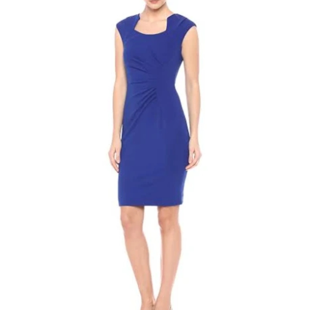 CALVIN KLEIN Ruched Sleeveless Crepe Sheath Dress